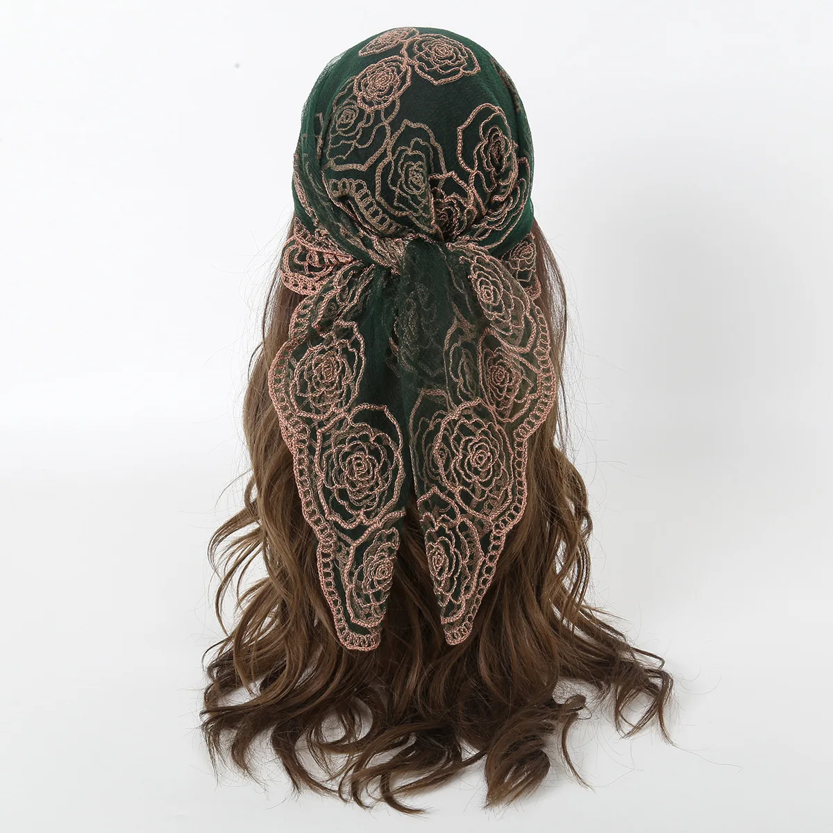 Women's headscarf wrapped in lace scarf, women's fashionable wedding headscarf image 2