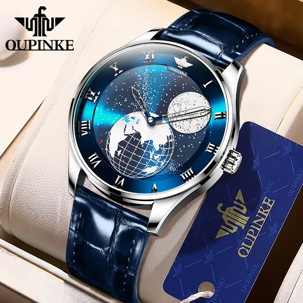 OUPINKE Top Brand Men Watches Luxury Automatic Mechanical Wristwatch Waterproof Sapphire Watch for Man Rotating Moon Phase New