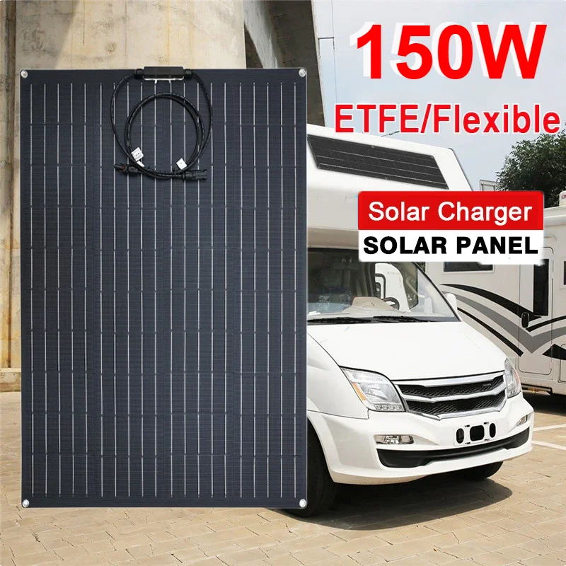 Solar Panel 150W ETFE Flexible Solar for Family Camping PV Single Crystal Panel Portable Power System Charger Set