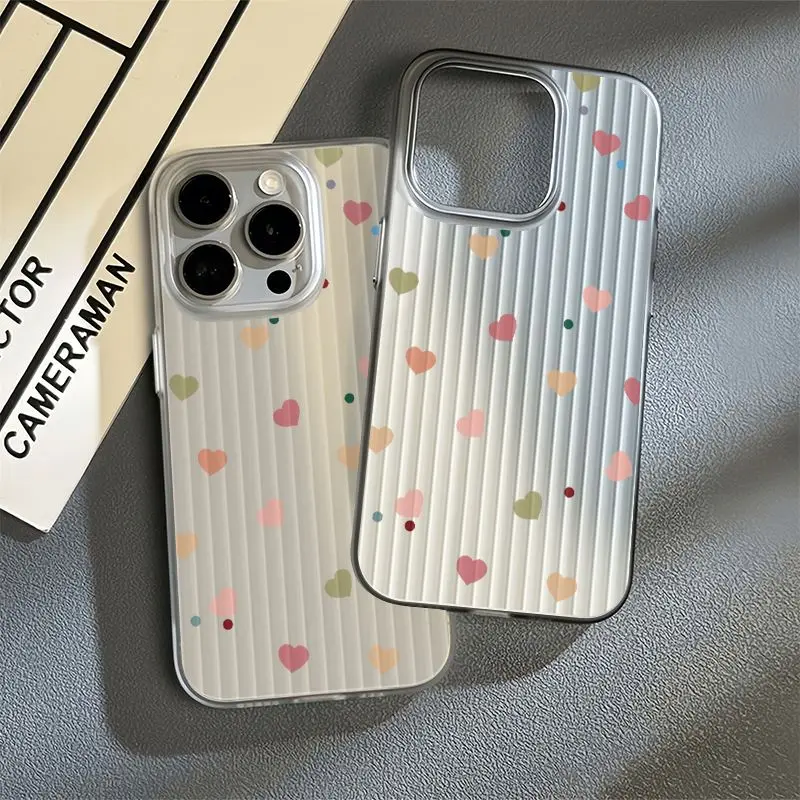 

Phone Case For iphone 16 15 14 13 12 11 Pro Max Plus New INS Candy Color Love Print Stripes Frosted Transparent Protective Cover