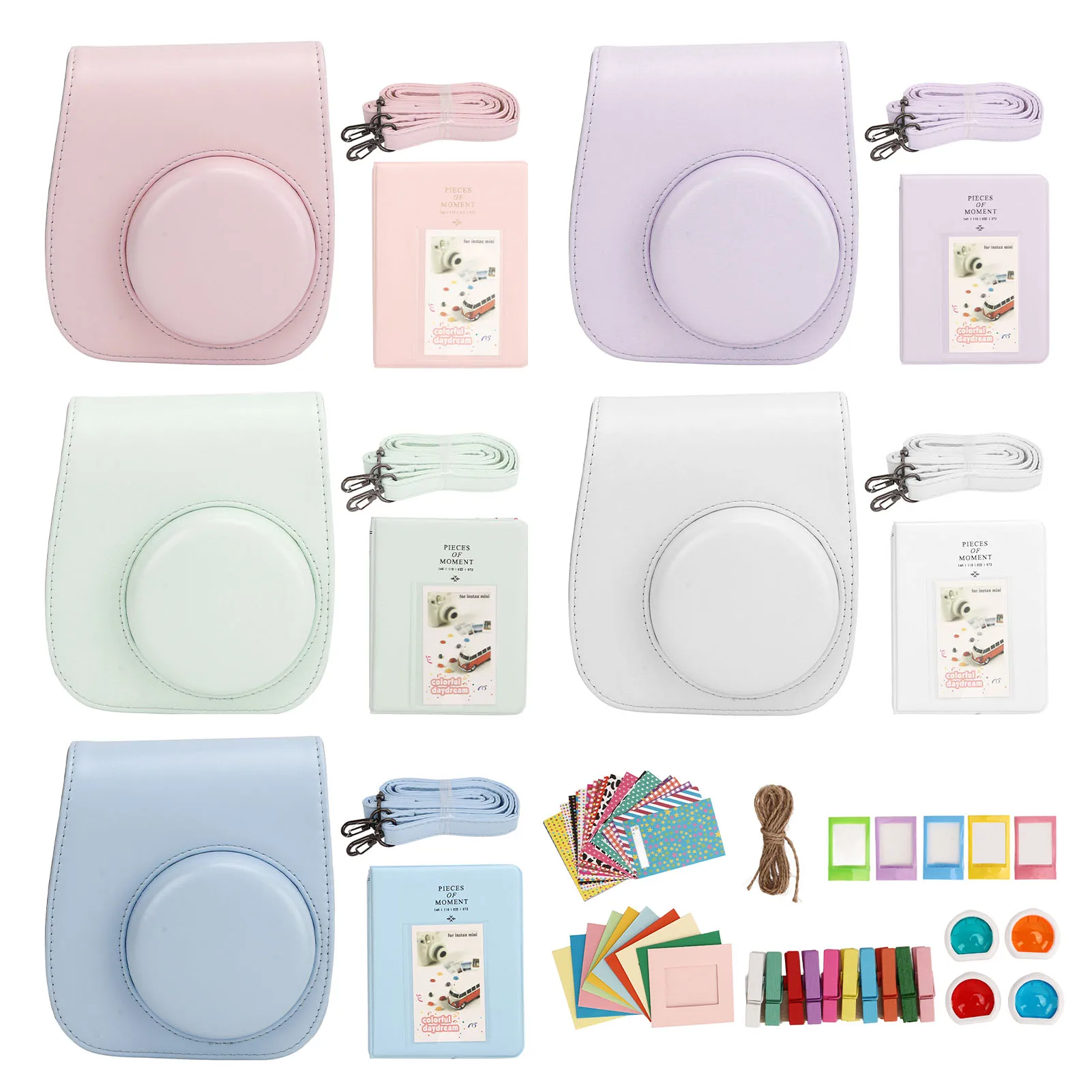 Mini bolsa protectora para cámara instantánea, funda de PU para Fujifilm Instax Mini 12 con filtros de álbum, Marcos colgantes coloridos, pegatinas, nuevo