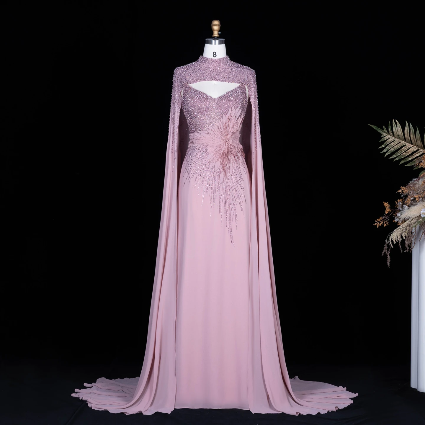 Sharon Said Abendkleider Luxuriöse Meerjungfrauen-Kleider mit V-Ausschnitt, Chiffon, Kristallen, Arabisch, Dubai, formelle Partykleider mit Umhang SS074 Maßanfertigung – Detail 26