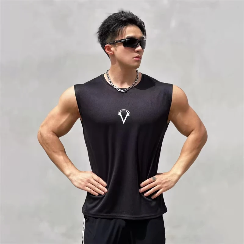 

New Men's Gym Tank Tops Fitness Training Clothing Quick-drying Loose Bodybuilding Sleeveless T-Shirt Men Fashion Basketball Vest