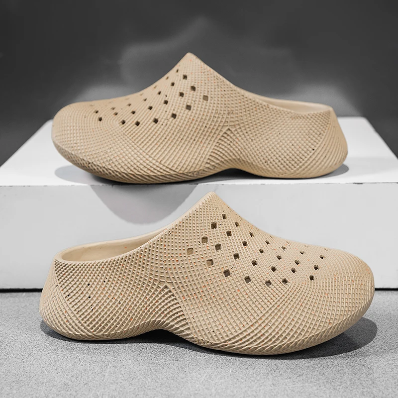 Unisex Glitter Inkjet Texture Closed-Toe Anti-Collision Hollow Drainage Integrated Eva Sandals, Soft Cushioning Non-Slip Beach and Home Slippers