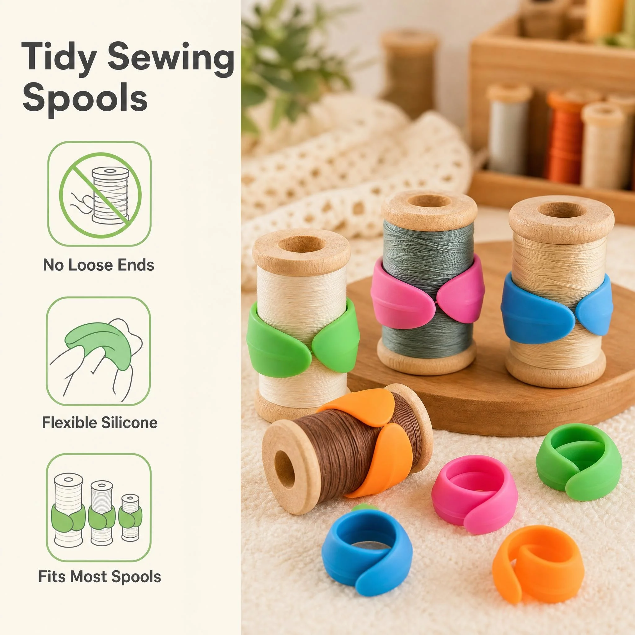 50Pcs Thread Spool Huggers Thread Spool Savers, Prevent Tails from Unwinding, No Loose Ends for Sewing, Embroidery