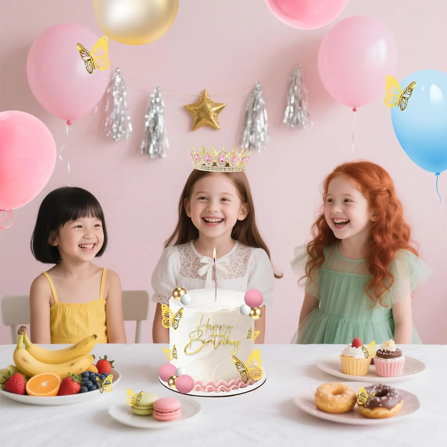 Kronen-Kuchenaufsatz, Kugeln, alles Gute zum Geburtstag, Kuchenaufsätze mit Kerzen, goldene Schmetterlinge, Kuchendekorationen für Hochzeit, Babyparty, Party – Detail 21