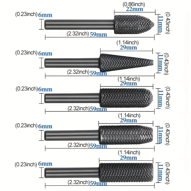 5 stücke Premium-Hartmetall-Grat-Set-Hoch geschwindigkeit schneiden, Holz schnitzerei, Dreh-Raspel-Bohrer feilen für die Holz bearbeitung, Zimmerei, Gravur – Detail 1