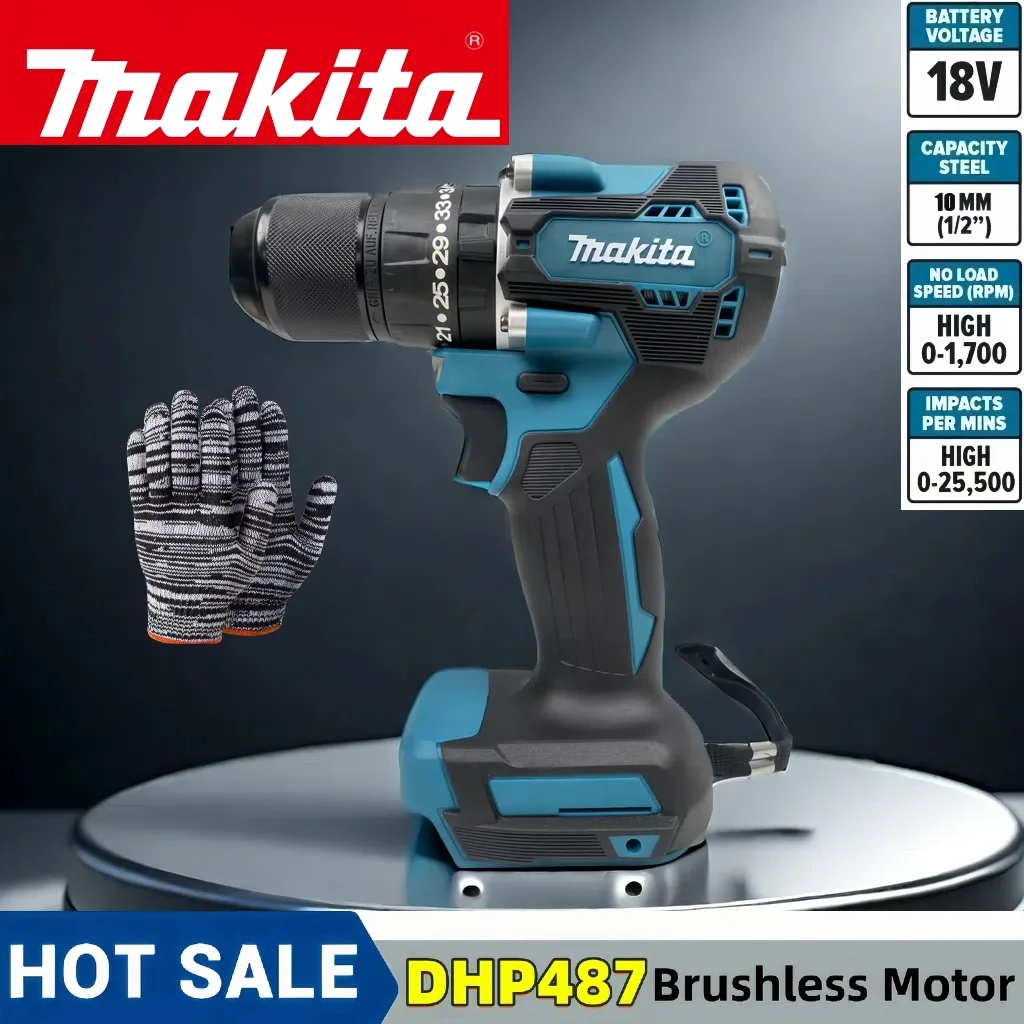 

Makita New DHP487 13mm Cordless Hammer Driver Drill 18VLXT Brushless Motor Impact Electric Screwdriver Variable Speed Power Tool