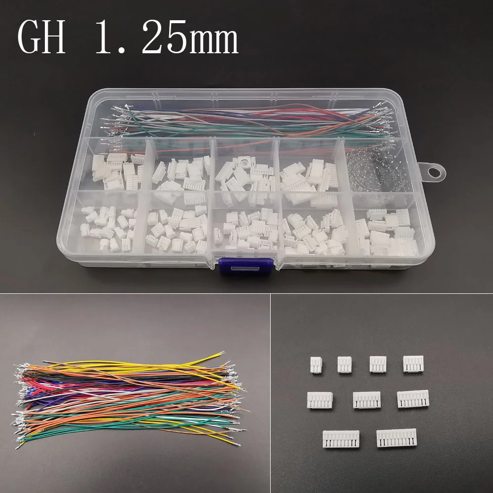 

1Box JST GH 1.25mm Female Socket Connector Kit 2/3/4/5/6/7/8/9/10Pin with Double-ended Pre-Crimped 28AWG Wires