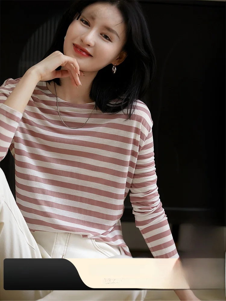 

Loose Long Sve Striped Base irt Inner Wear T-irt Commute Sle round Ne XYC583922AG Xhange Women's Faion