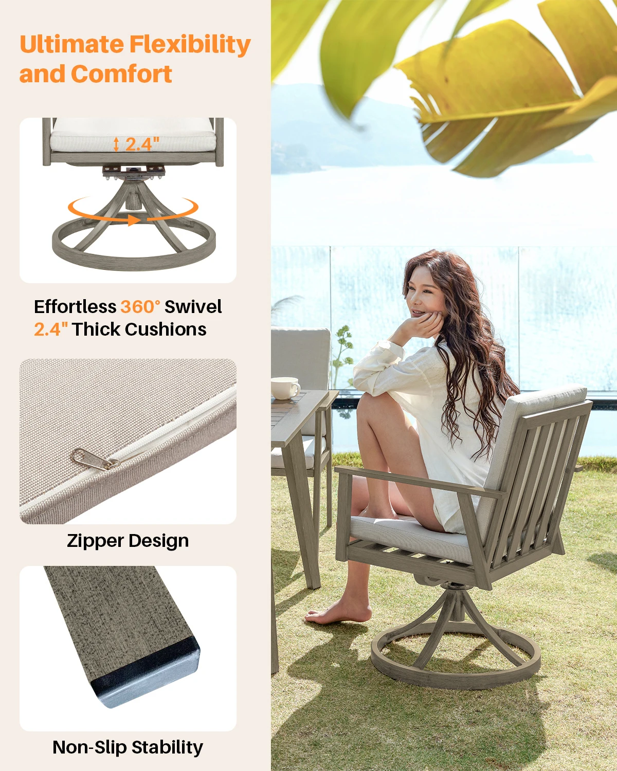 8-مقعد جميع الأحوال الجوية مزرعة فناء الطعام مجموعة 9 قطع طاولة حديقة خارجية مع كراسي دوارة بفتحة مظلة لمدارس الفنادق