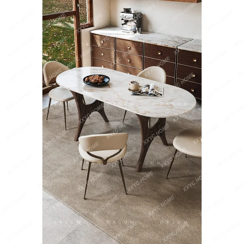 XXFish belly gold natural marble dining table original stainless steel table legs simple light luxury