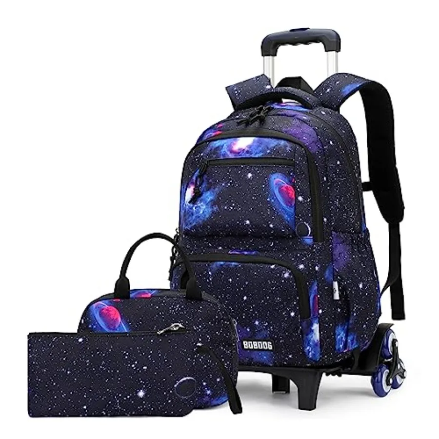 

Galaxy Rolling Backpack for Boys Primary Students Wheeled Bookbags for School
