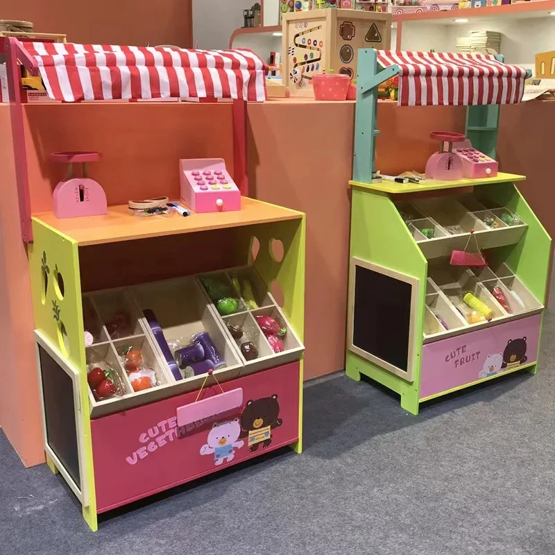

Montessori Education Wood Fruits Vegetable Selling Stalls Miniature Food Interactive Toys Baby Unique Toy Games Building Blocks
