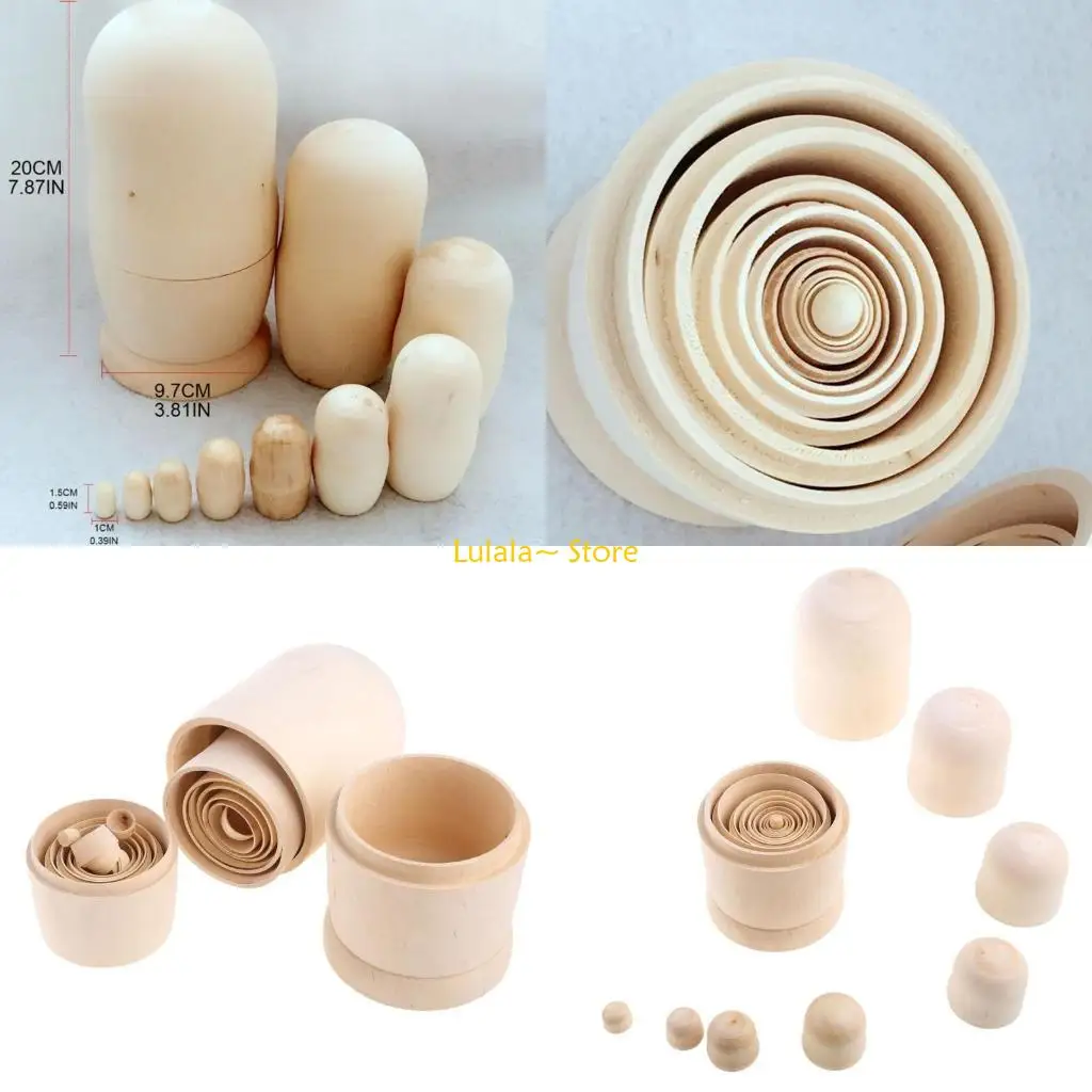 Y4QA 10pcs DIY Unpainted Blank Wooden Big Belly Russian Nesting Dolls Matryoshka for Doll Set for Kids Toy Birthday