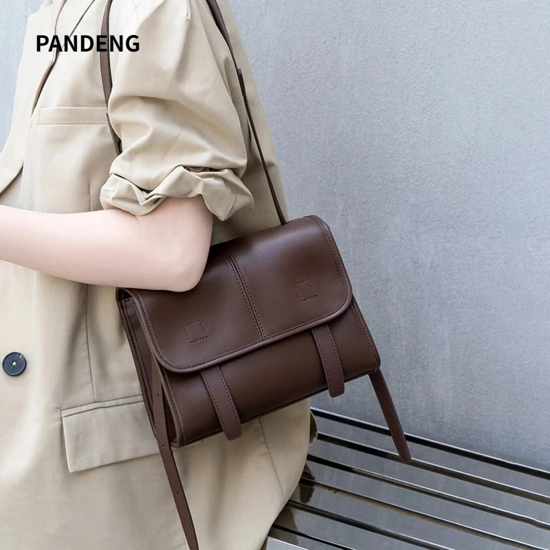 Women's Genuine Leather Crossbody Bag Vintage Style Shoulder Bag Adjustable Strap High Quality Leather Satchel Purse for Ladies