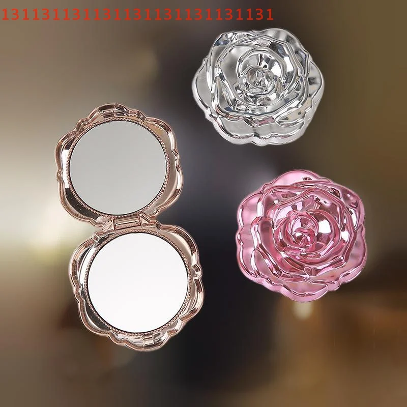1 mini specchio portatile retrò con fiore di rosa - Strumento di bellezza cosmetica per specchio tascabile compatto a doppia faccia