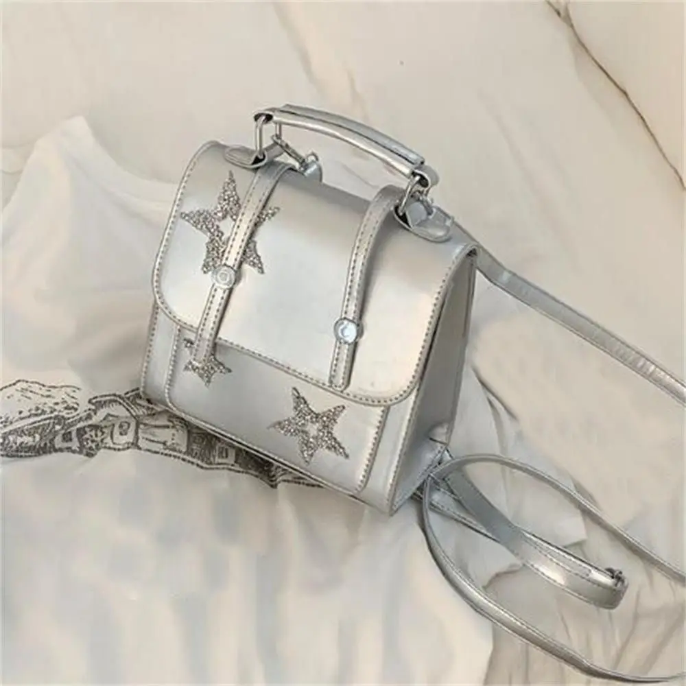 

Casual Backpack New Y2K Harajuku Style Shine Leather Star Leather Star Large Capacity Silver Backpack