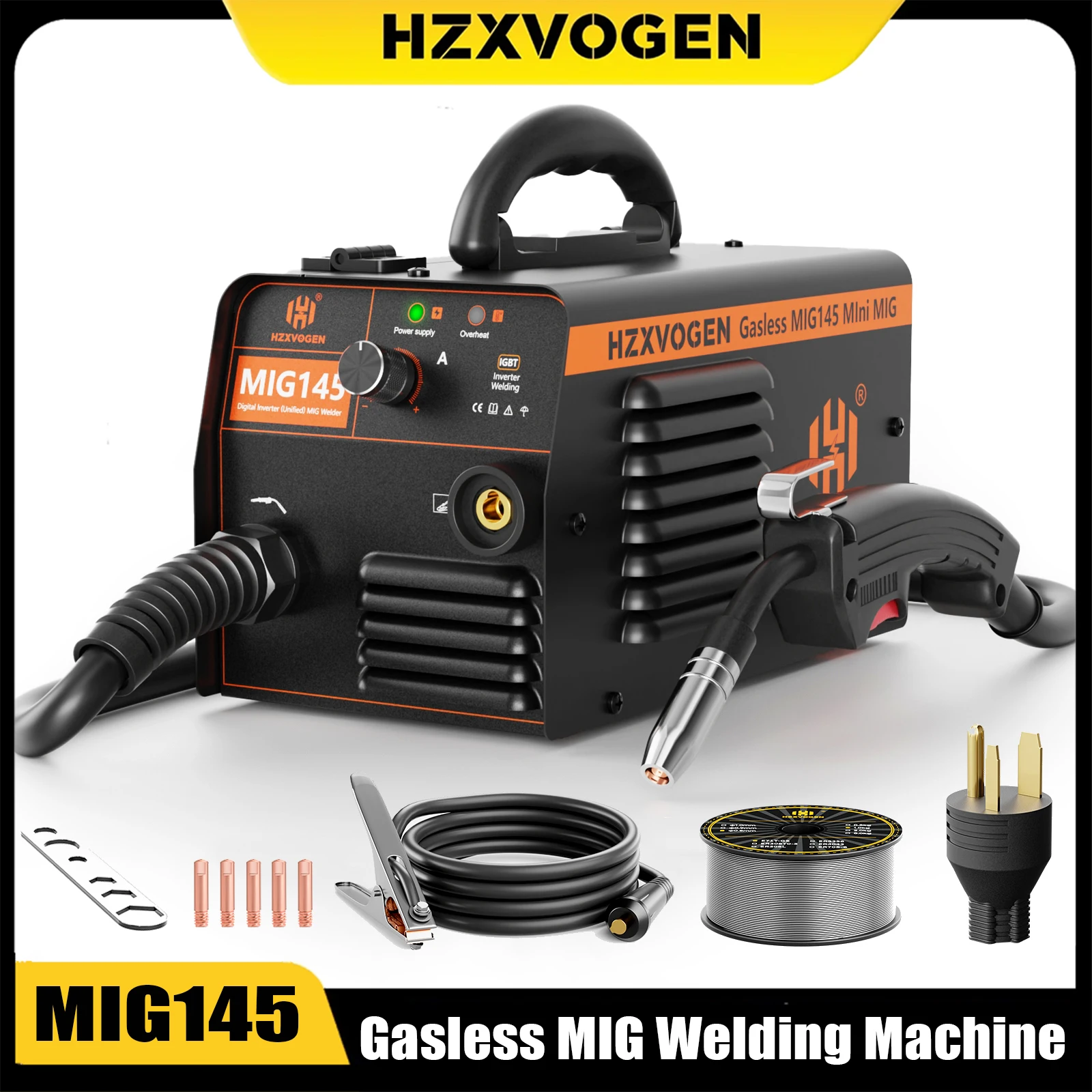 

HZXVOGEN 145A 110V/220V Semi-automatic Welding Machine IGBT Inverter Cored Wire Welder without Gas For Gasless MIG Home Welders