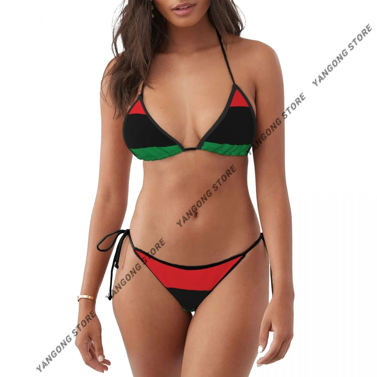 

Pan African Flag Swimsuits Women Sexy Bikinis Swimwear Bathing Suit Micro Thongs Bordered Beachwear