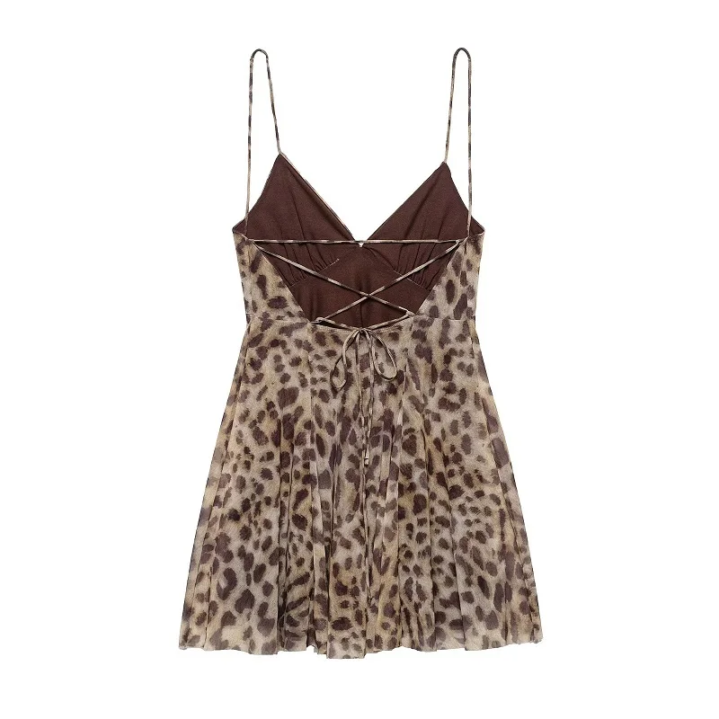 Vestido Mini de Tul con Estampado de Leopardo para Mujer 2025, Escote en la Espalda, Corto para Fiesta 4