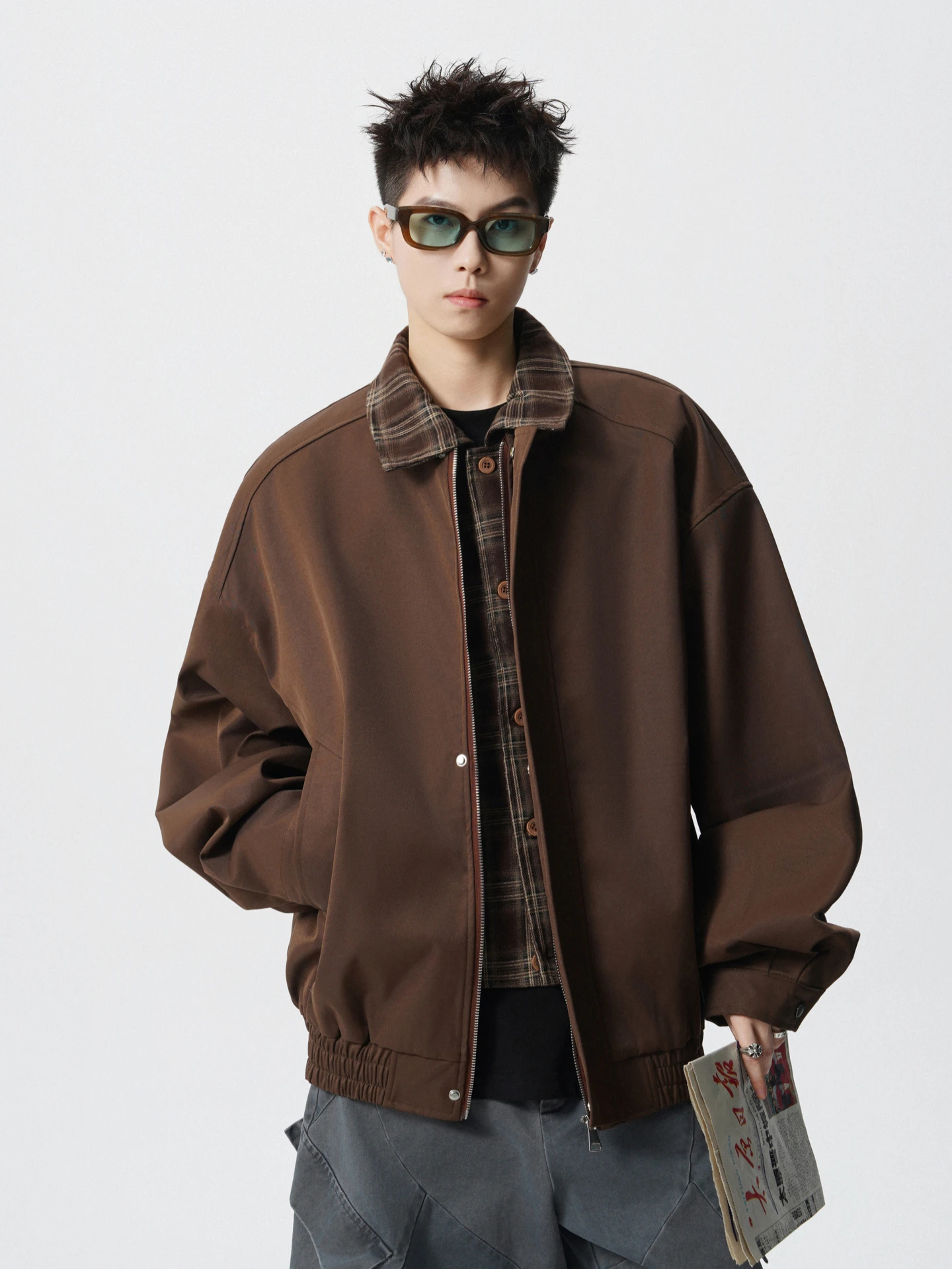 

American Retro Plaid Splicing Lapel Jacket Men's Autumn Trendy Brand Barn Style Couple Versatile Coat