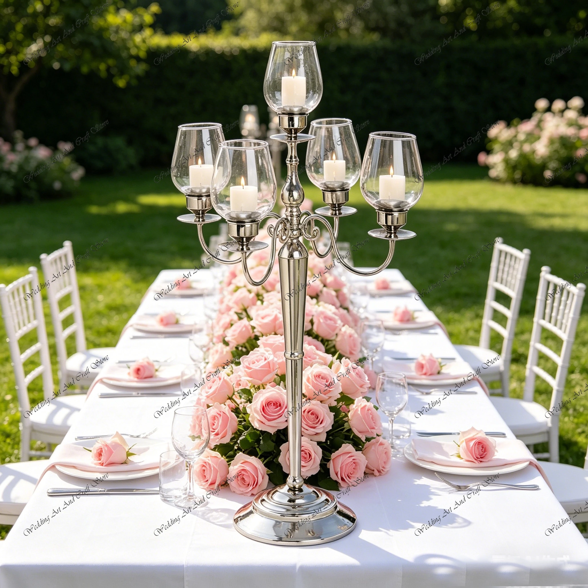 4pcs f30 120cm 5 Arms Metal Votive Large Candelabra Candlestick for Home Christmas Holiday Dinner Party Decoration ivy1059