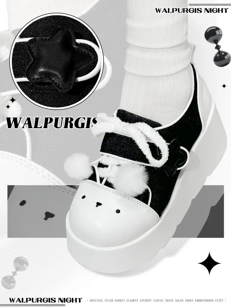 Witch Night รองเท้าเดี่ยวเด็กผู้หญิงแบบออริจินอล Y2k subculture ใช้งานได้หลากหลายรองเท้าผ้าใบส้นหนาโลลิต้าน่ารักรองเท้าโลลิตา