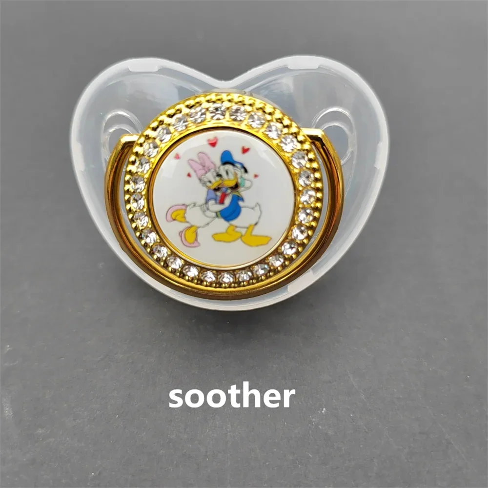 Personalized Baby pacifier clip Cover Rhinestone Donald Duck Luxury pacifier for newborn girls silicone nipples Baby Shower gift