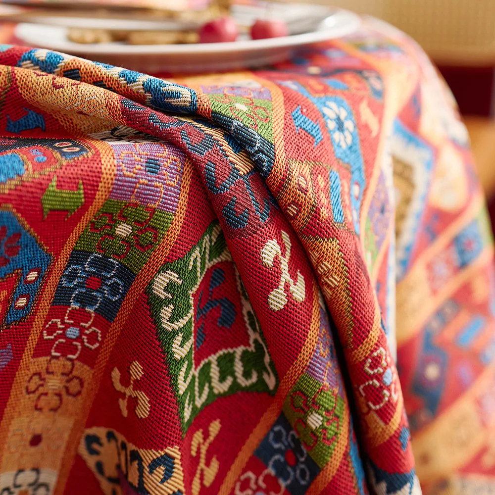 

Богемная жаккардовая круглая скатерть, красный новогодний фестиваль, праздничная атмосфера, декоративная скатерть, ткань, скатерть для журнального столика