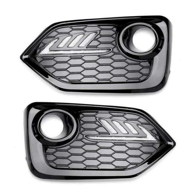 2pcs For Honda Civic Hatchback 2016 2017 2018 2019 Front Bumper Fog Light Cover Mesh Gloss Black Lamp Cover With Light