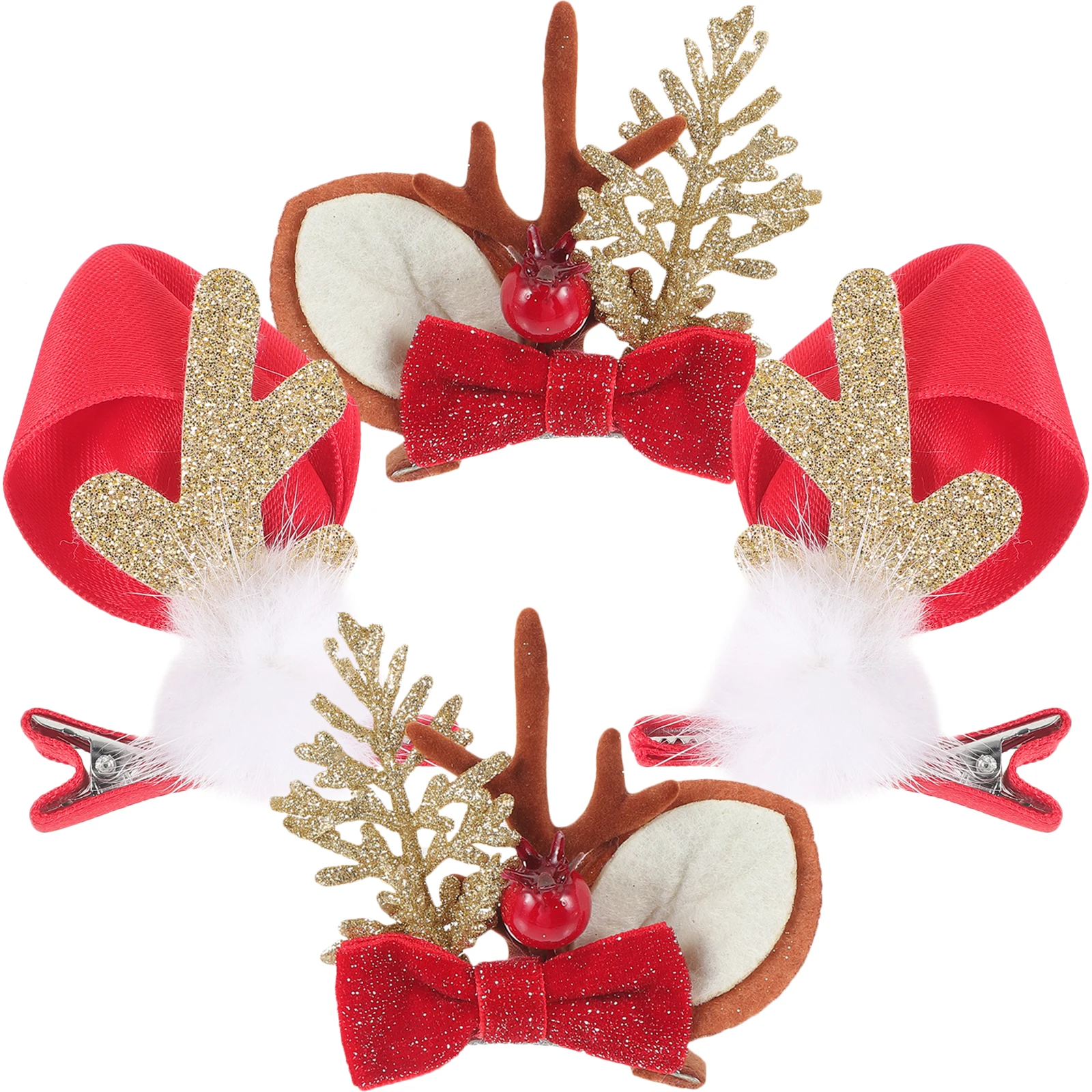 

2 Pairs Reindeer Antlers Hair Clips Holiday Headdress Metal Christmas Barrettes Women Accessories Deer Antler Small Bow Clip