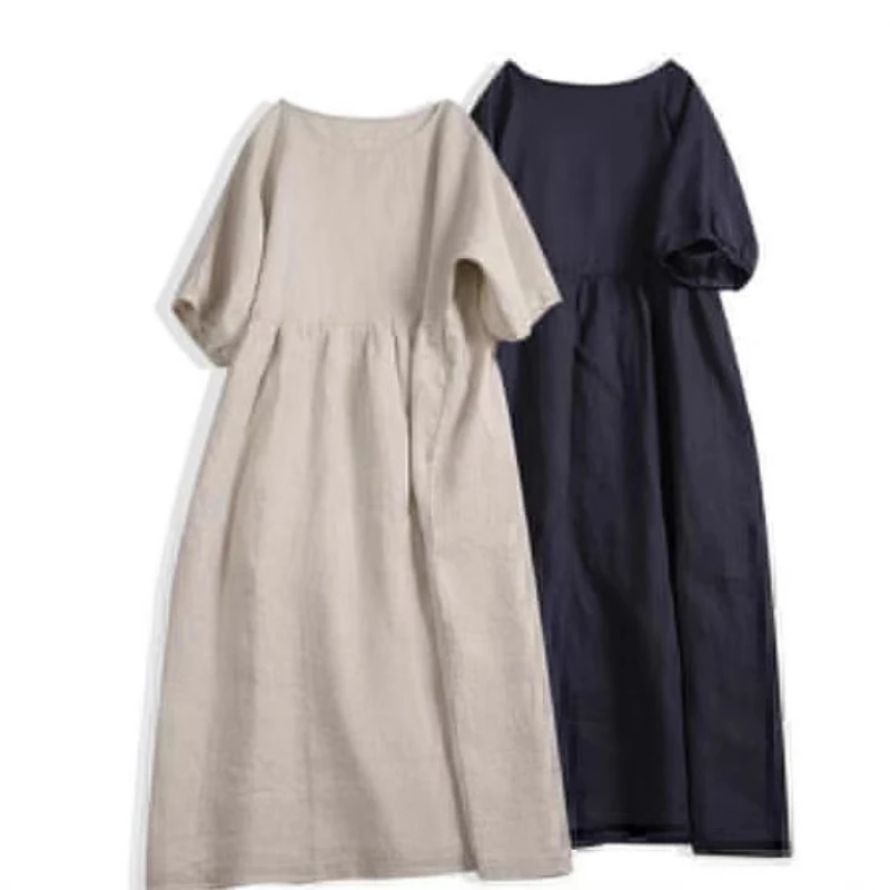 

Japanese Sweet Fresh Dress 2025 Spring Round Neck Solid Color Loose Women's Dress