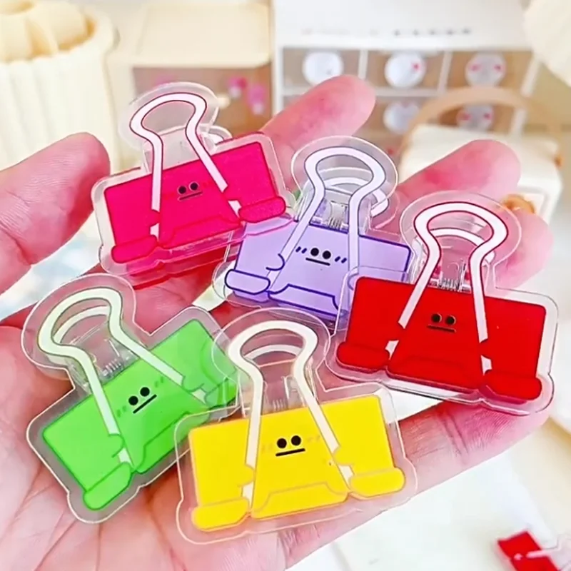 5/10Pcs Cartoon PP Clip Acrylic File Dovetail Book Data Clip Cute Funny Expression Eye Clip Long Tail Acrylic File Office Tools