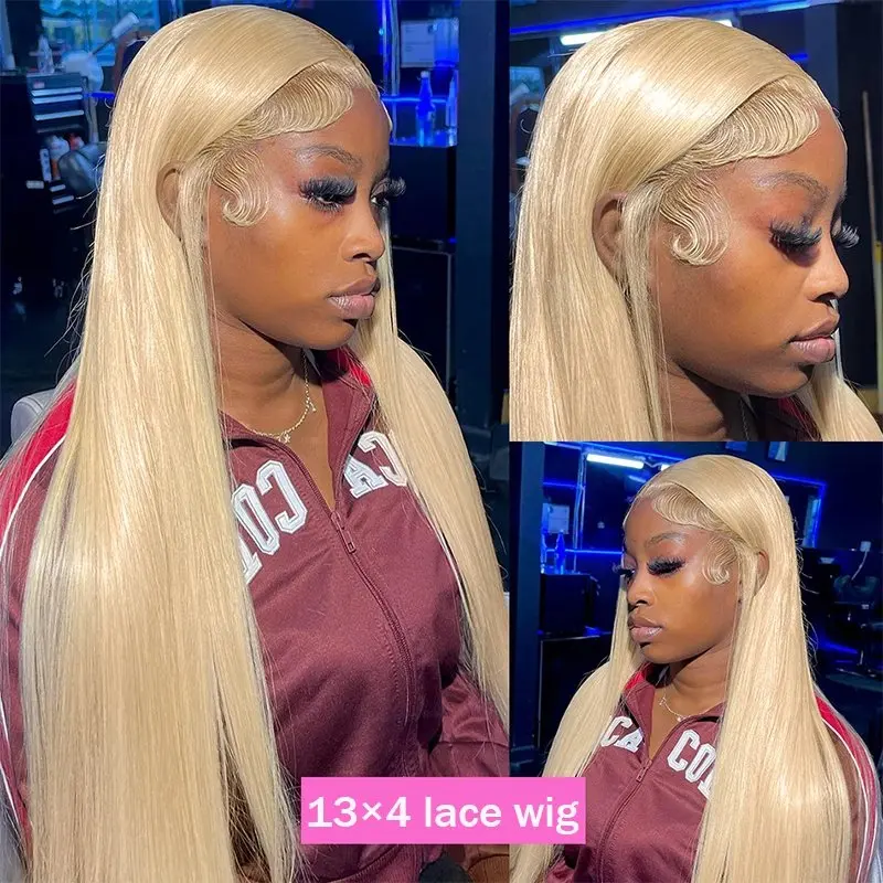 Blonde 613 13x6 HD Lace Forehead Wig 13x4 Glueless Human Hair Wig Straight Pre-Bleached Brazilian 24 Inch 150 Density