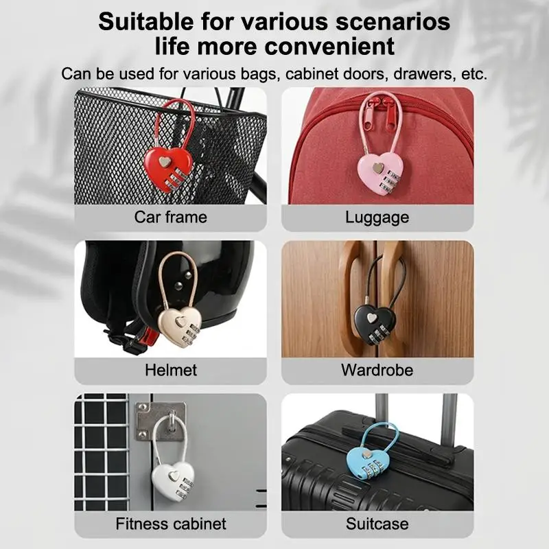 1 Pc Password Code Padlock Fashion Heart Style 3 Digit Password Combination Lock New Love Password Lock Concentric Lock Padlock