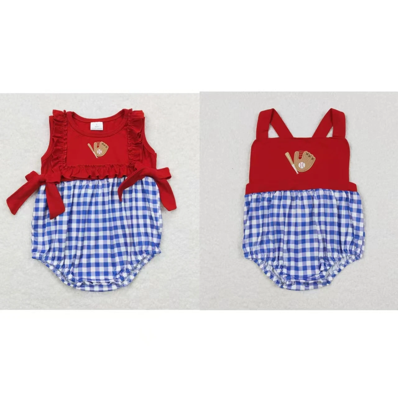 

Wholesale Baby Boy Girl Summer Sleeveless Jumpsuit Kids Toddler Bubble Embroidery Baseball One-piece Newborn Romper Clothing