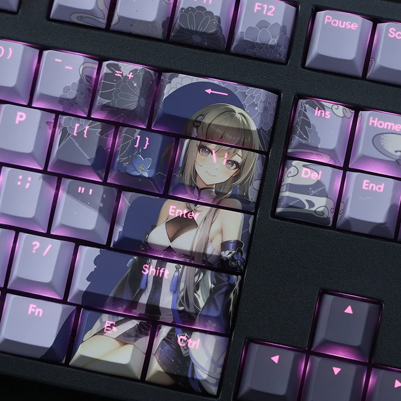 Imagem -03 - Teclas Conjunto Anime Personalizado Bonito Sexy Menina Pbt Backlit Keycap para Teclado Mecânico mx Cereja Diy 108