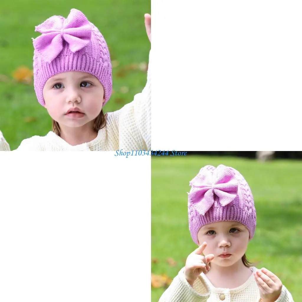 

Милая детская вязаная шапка с бантом, шапка-бини, повседневная однотонная модная осенне-зимняя шапка