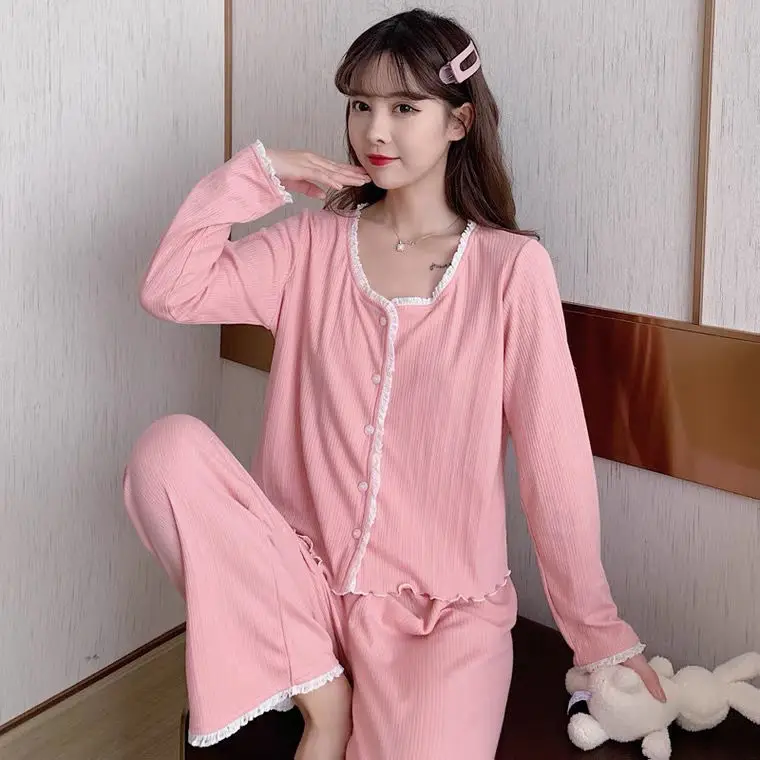 2022 Spring New Fashion Comfortable Casual Pajamas Women Long-sleeved Two-piece Suit Student Home Clothes Outer Wear Fashion