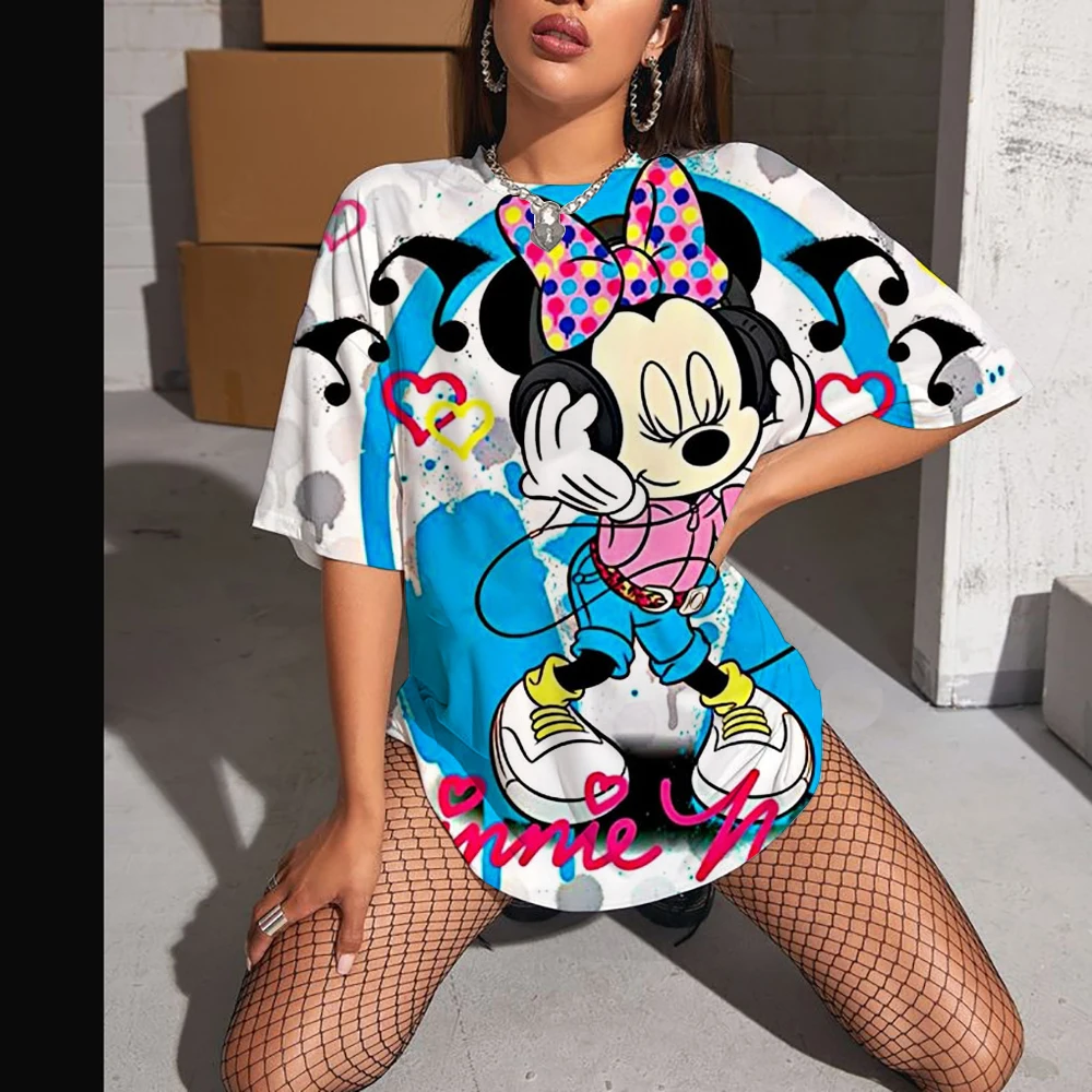 

Summer Oversized T-Shirt Women‘S Short Sleeve T Shirts Woman Loose Clothing Disney Mickey Mouse Print Female Tops O-Neck