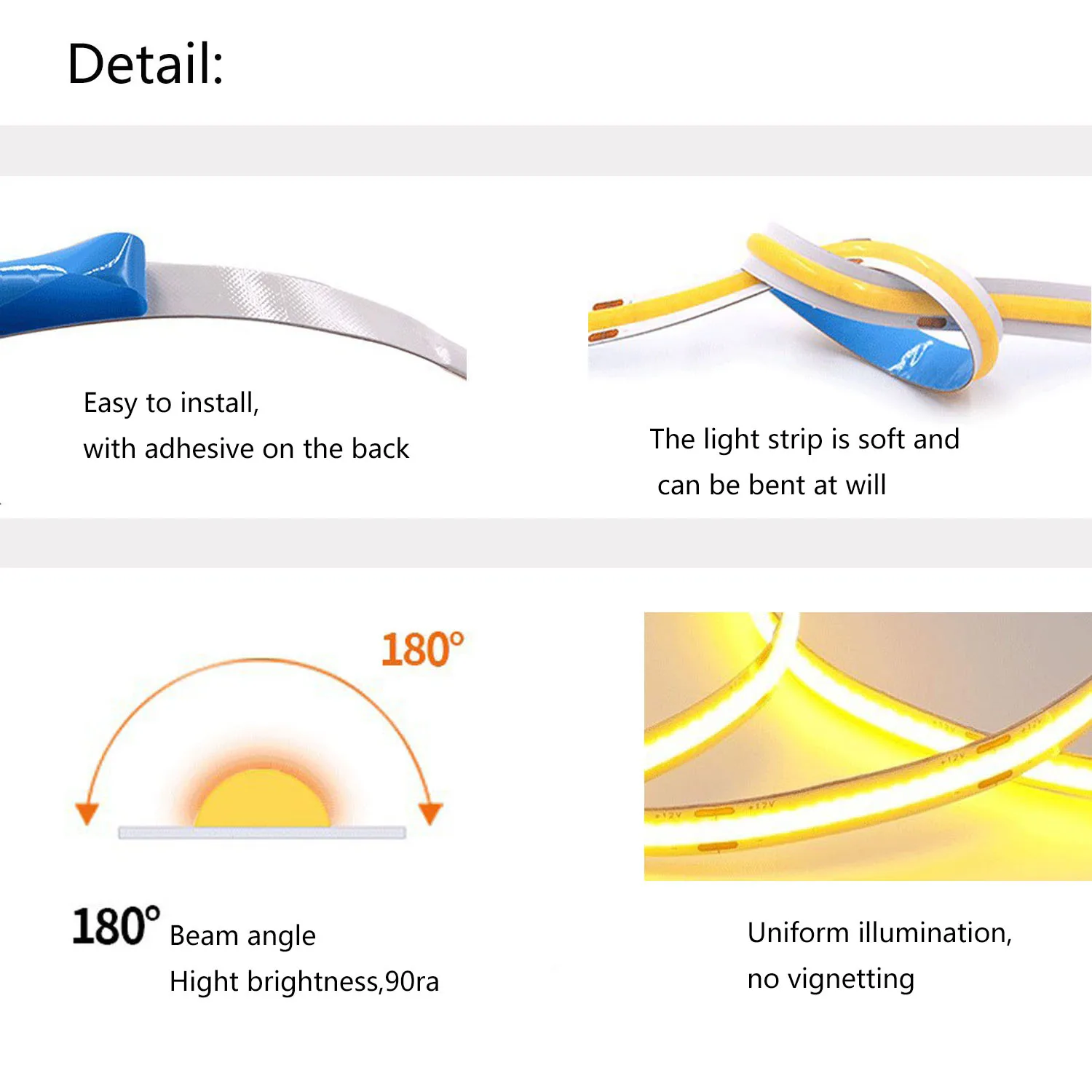 6mm 8mm 10mm COB Led Strip Lights 528LED flessibile ad alta densità FOB COB Led Light Strip 3000K a 6000K lineare dimmerabile