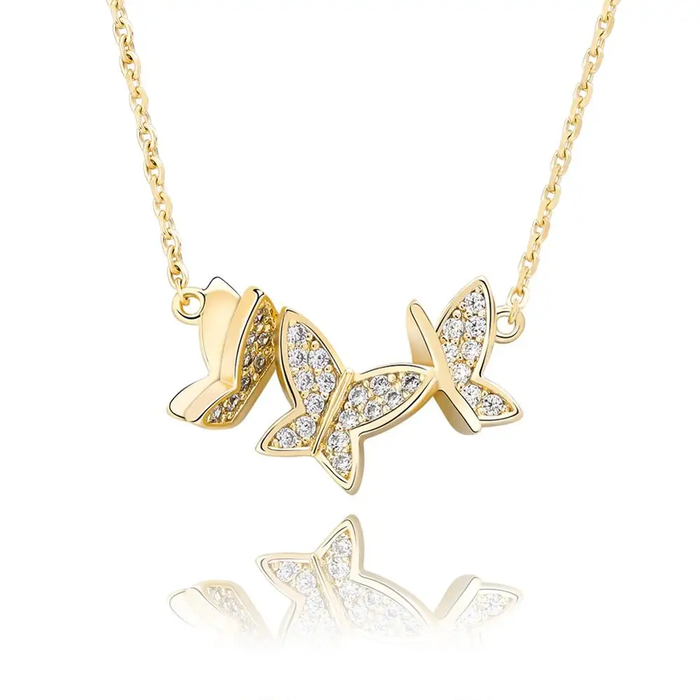 925 Sterling Silver Color  Bling Iced Out CZircon Three little Butterflies Pendant Necklaces For Women Beautiful Hip hop Jewelry
