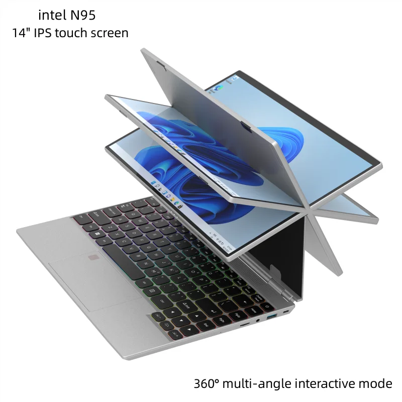 Imagem -02 - Ips Touch Screen Notebook Laptop 360 ° de Rotação Windows 11 Notebook em Tablet Business Office Slim id Rgb N95 32 gb 128 gb t 140