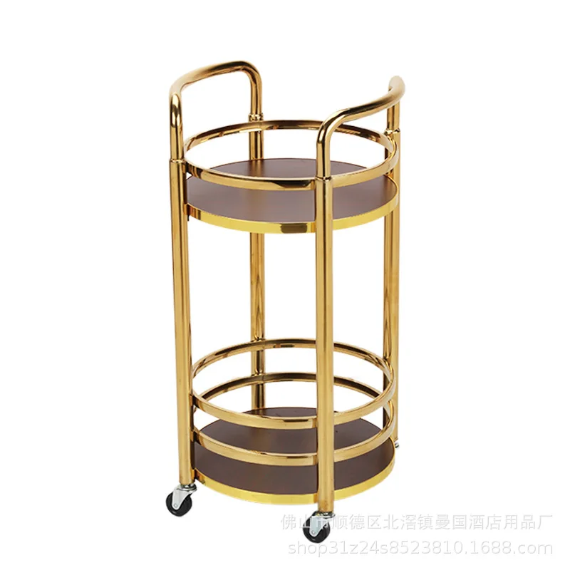 

Stainless steel round wine double-ayer food delivery cart 4S shop hotel supplies service food cart mobile dessert