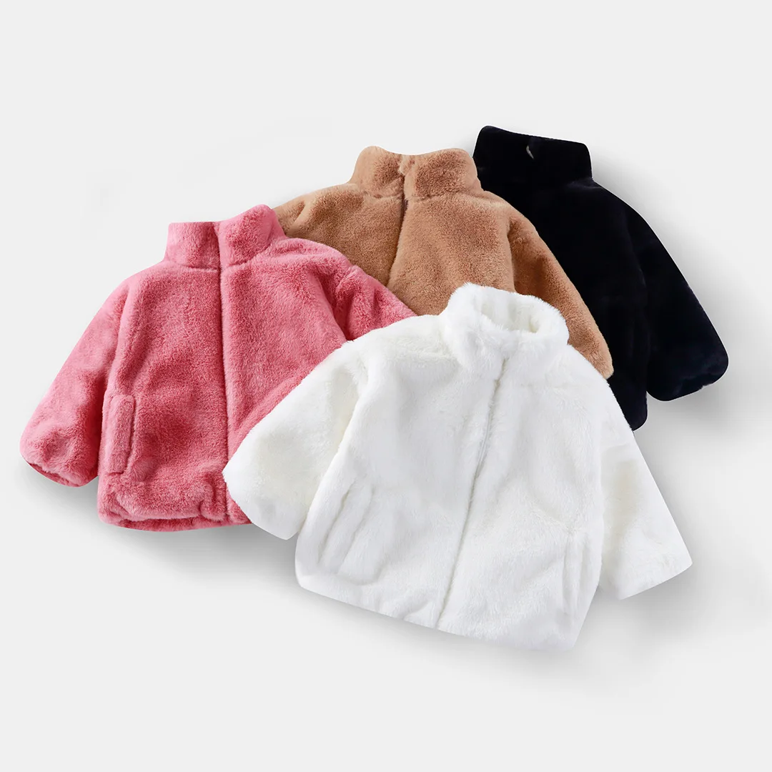 

Сплошной цвет, модное детское плюшевое пальто, осенне-зимняя теплая повседневная куртка для маленьких девочек и мальчиков, пальто, детская одежда, верхняя одежда для малышей