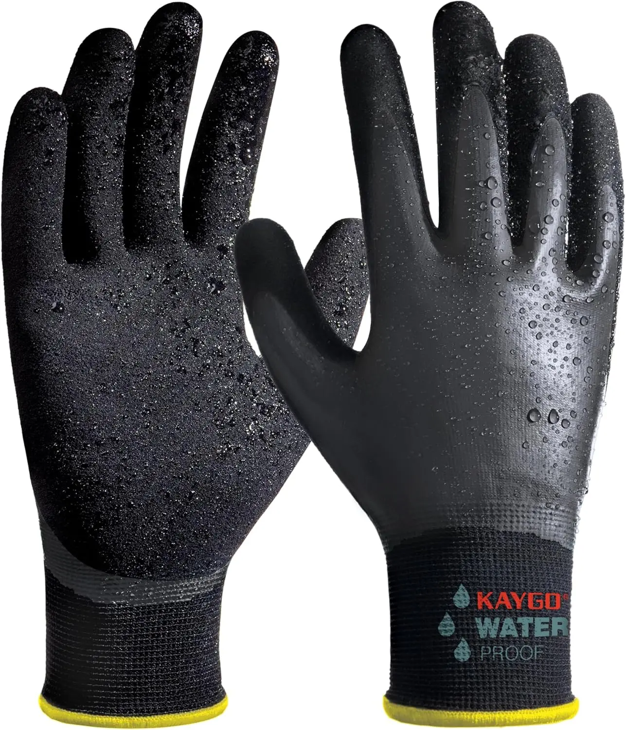 

Waterproof Work Gloves, Rubber Coated Non-slip for Garden, Outdoor, Black, L