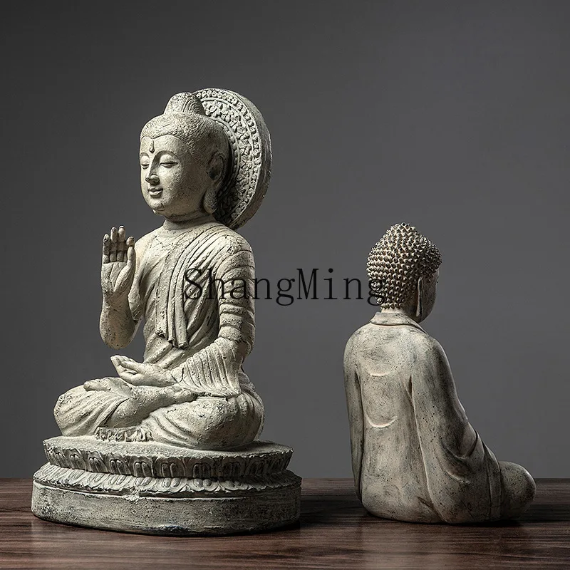 

PYH new Chinese Buddha statue ornament resin handicraft retro Zen Buddha head home living room tea room decoration batch