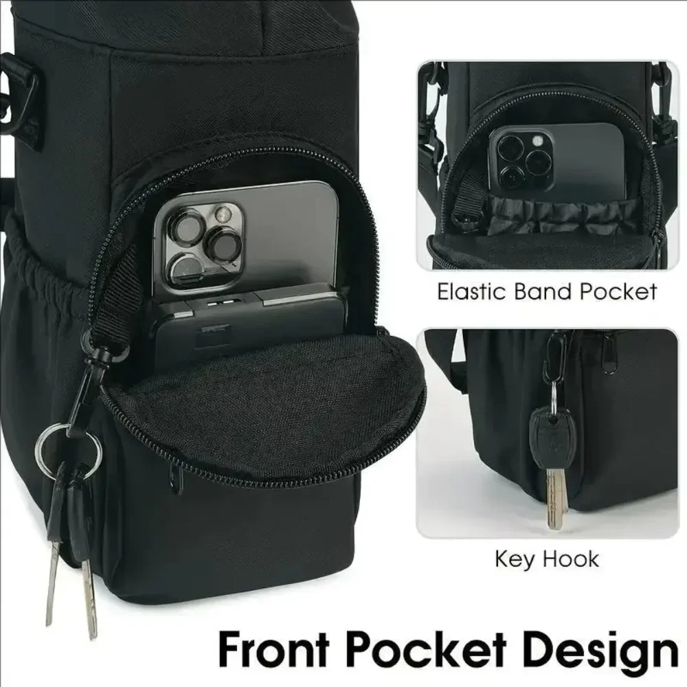 Water Bottle Crossbody Bag Drawstr Bucket Purse,Waterproof Nylon Sling Shoulder Bag with Phone Pocket Outdoor Travel Water Cup