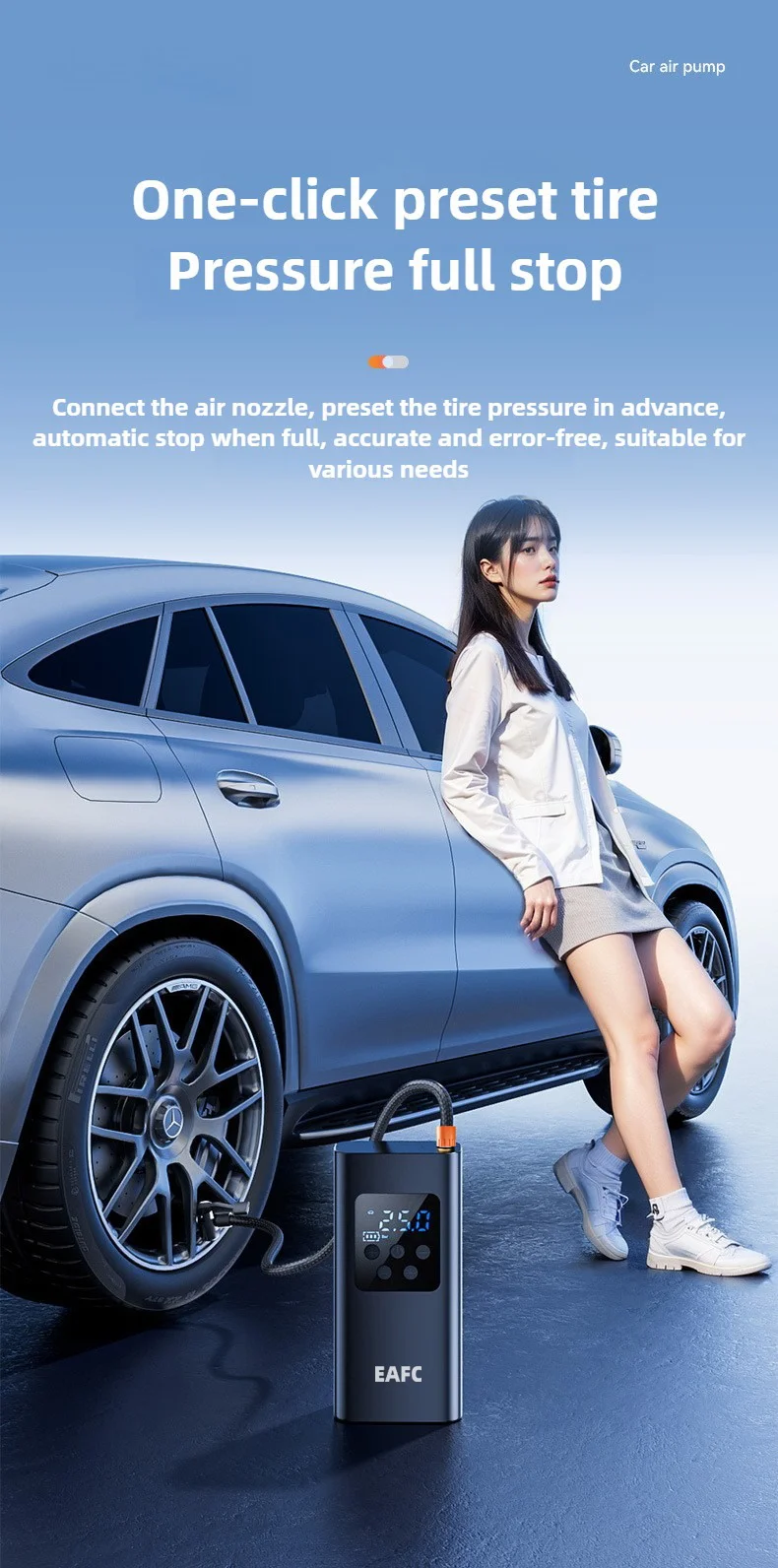 Neue Auto aufblasbare Pumpe USB-Aufladung drahtlose Handheld elektrische 120w digitale Auto Luft kompressor Pumpe für Motorräder Autos LKW – Detail 3